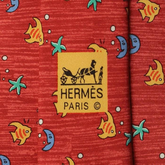Hermes Men's Silk Tie Fish and Moon Pattern 7785