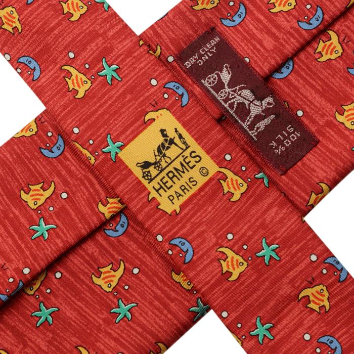 Hermes Men's Silk Tie Fish and Moon Pattern 7785