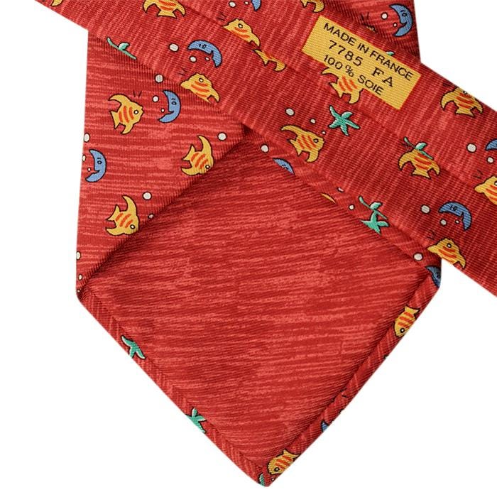 Hermes Men's Silk Tie Fish and Moon Pattern 7785
