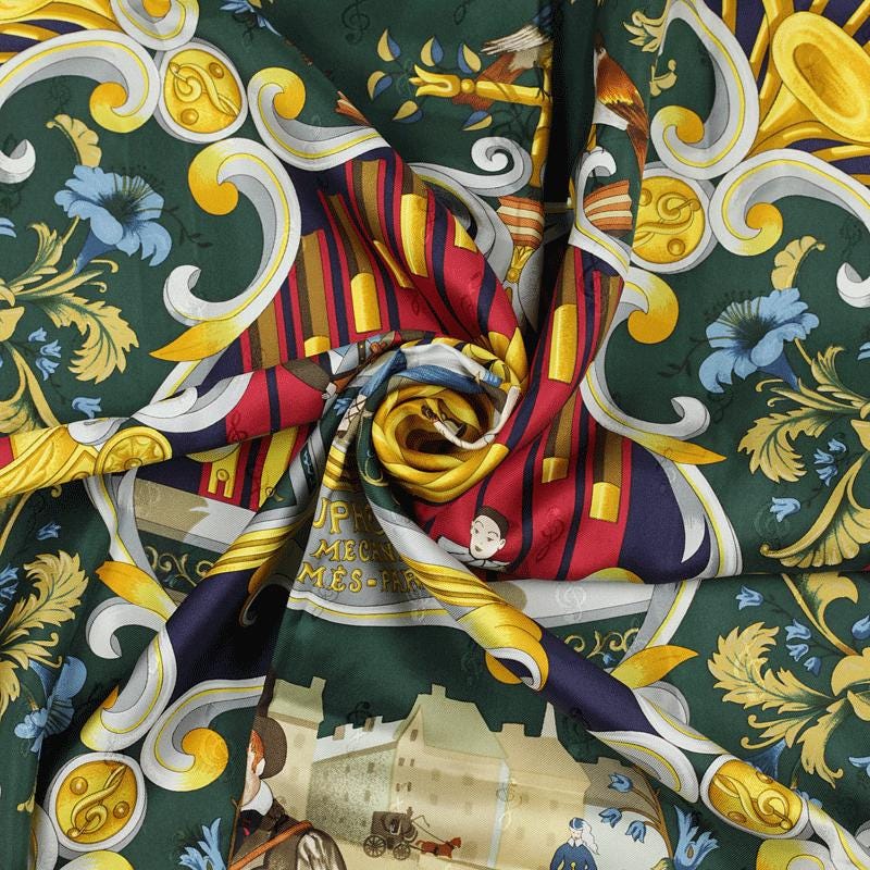 Hermes Scarf "Orgauphone et Autres Mecaniques" by Francoise Faconnet 90cm Silk