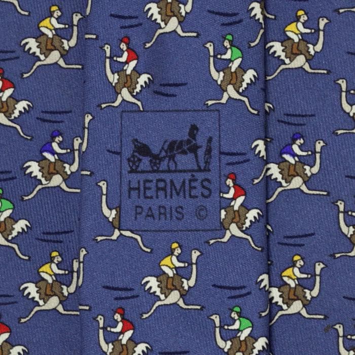 Hermes Men's Silk Tie Whimsical Ostrich Jockeys Pattern 7987