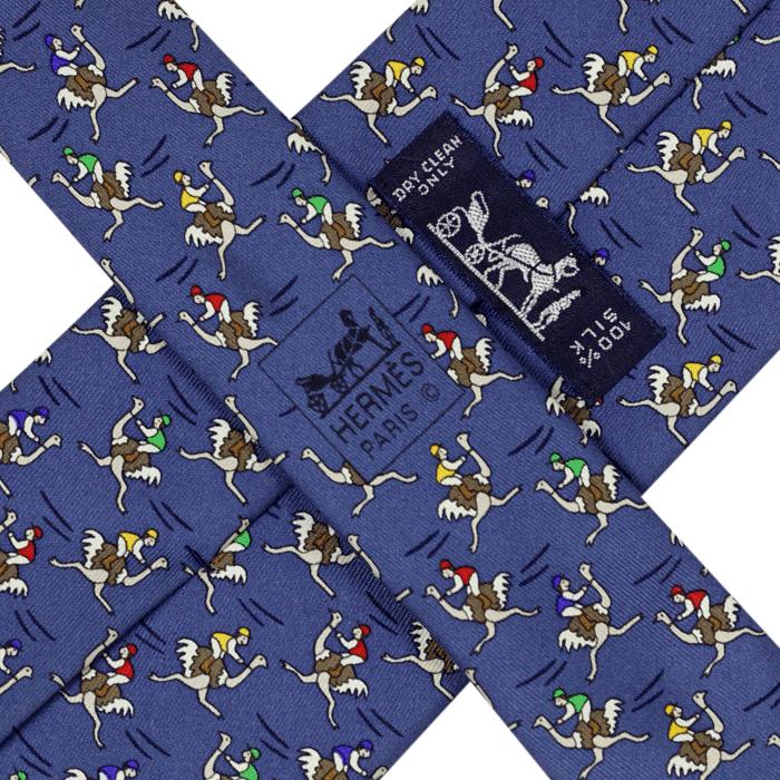 Hermes Men's Silk Tie Whimsical Ostrich Jockeys Pattern 7987