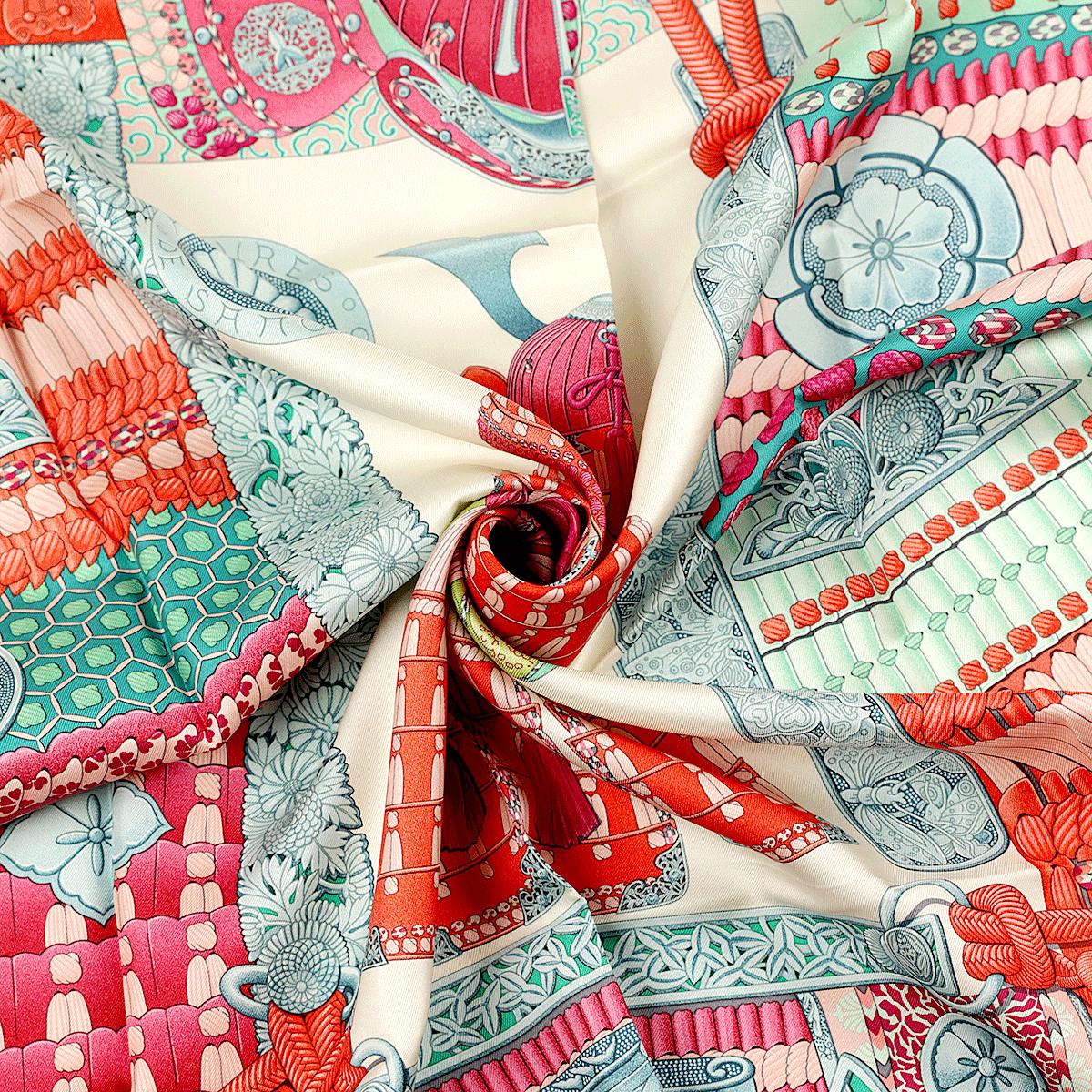 Hermes Scarf "Parures de Samourais" by Aline Honore 90cm Silk | Foulard Carre