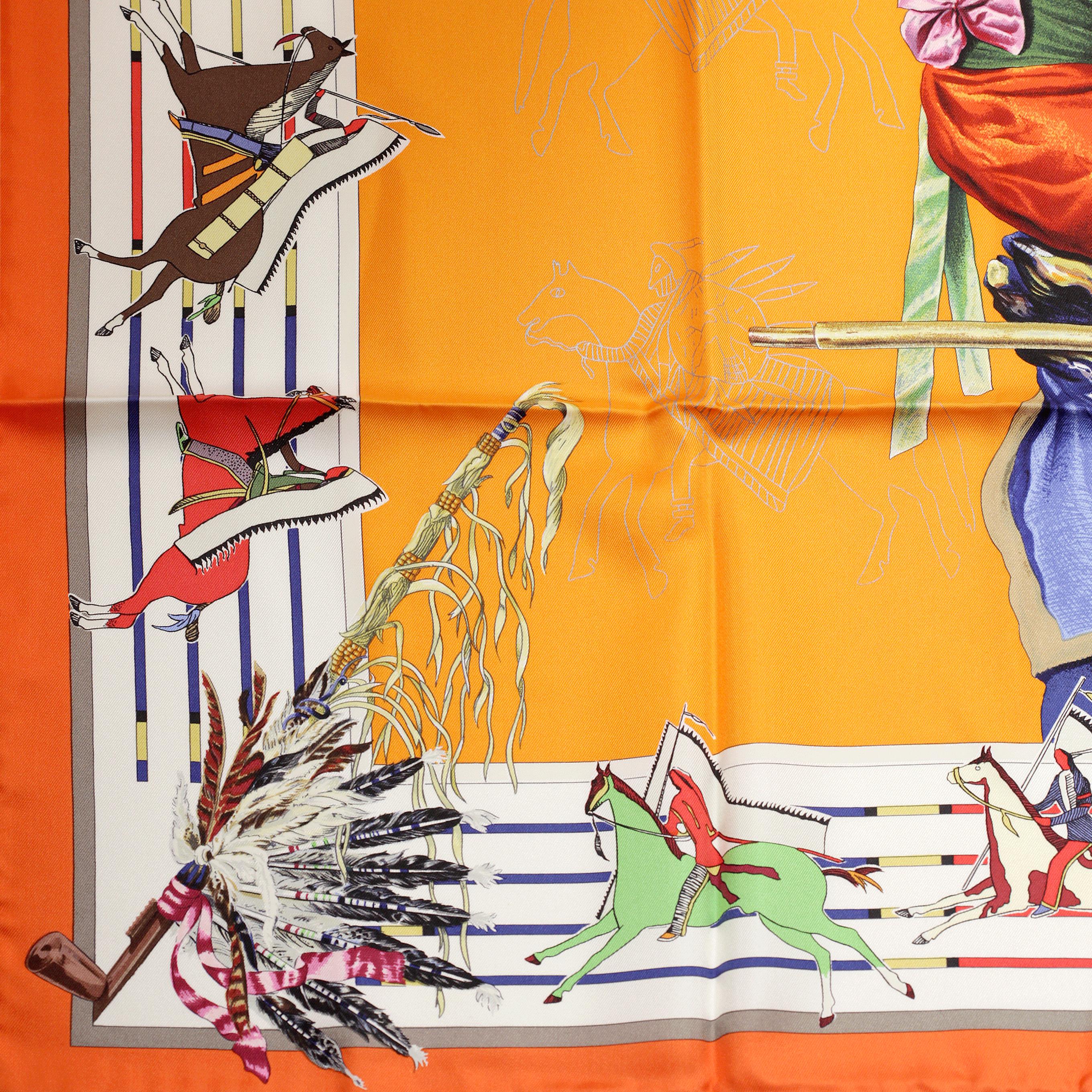 Hermes Scarf "Pani La Shar Pawnee" by Kermit Oliver Wash Carre 90cm Silk