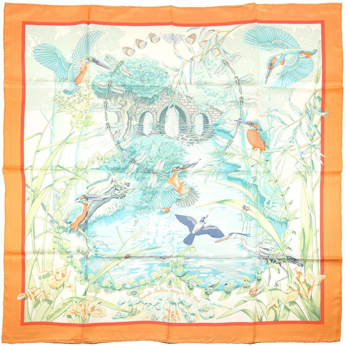 Hermes Scarf "Emerald Necklace Party in the Park" by Laurence Bourthoumieux Vintage 90cm Silk | Carre Foulard Limited Edition