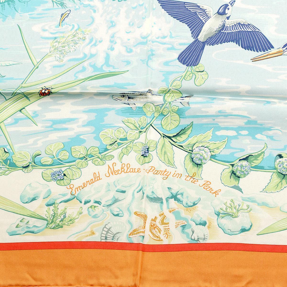 Hermes Scarf "Emerald Necklace Party in the Park" by Laurence Bourthoumieux Vintage 90cm Silk | Carre Foulard Limited Edition