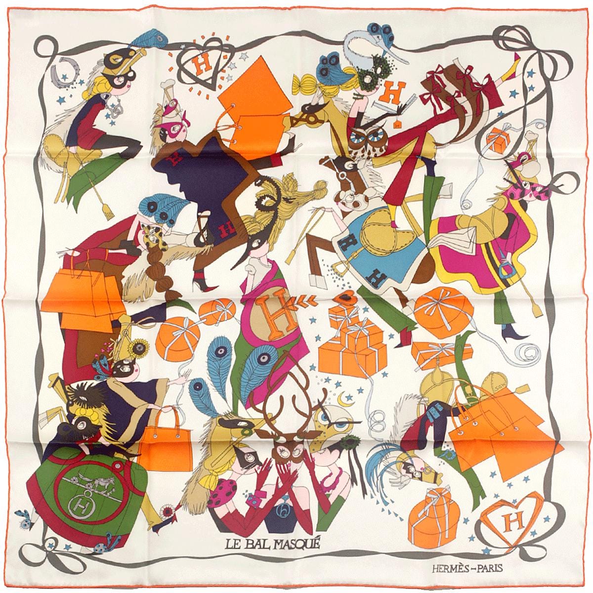 Hermes Scarf "Le Bal Masque" by Saw Kang 70cm Silk | Foulard Carre