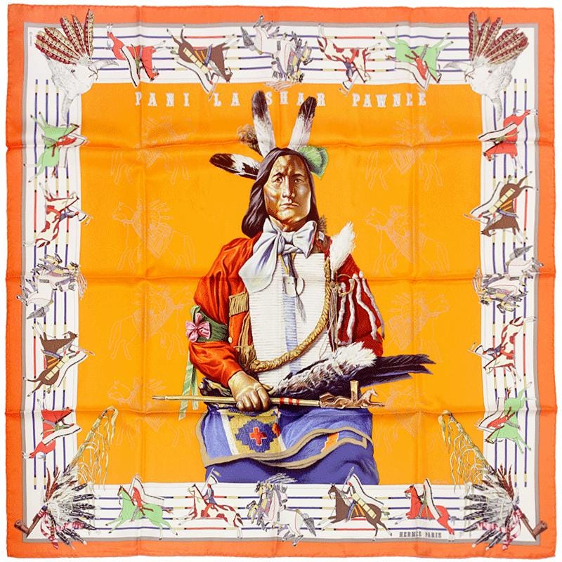 Hermes Scarf "Pani La Shar Pawnee" by Kermit Oliver Wash Carre 90cm Silk