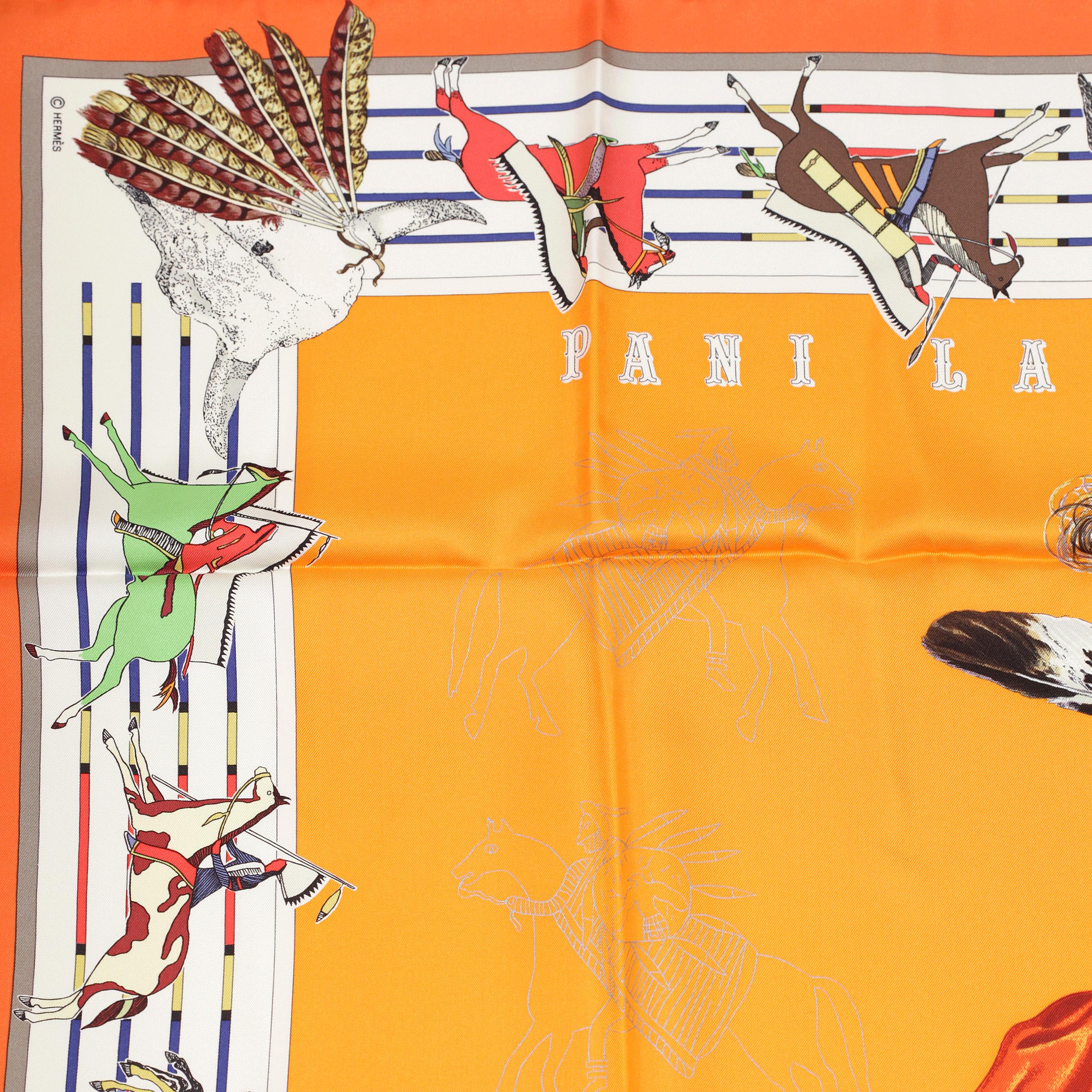 Hermes Scarf "Pani La Shar Pawnee" by Kermit Oliver Wash Carre 90cm Silk