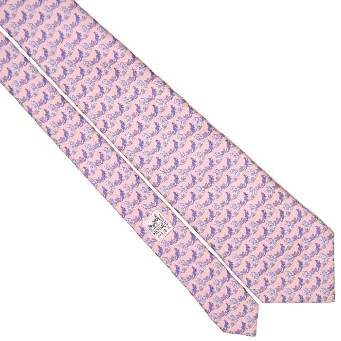 Hermes Men's Silk Tie Whimsical Seahorse and Kangaroo Pattern 5634 | Necktie Cravate