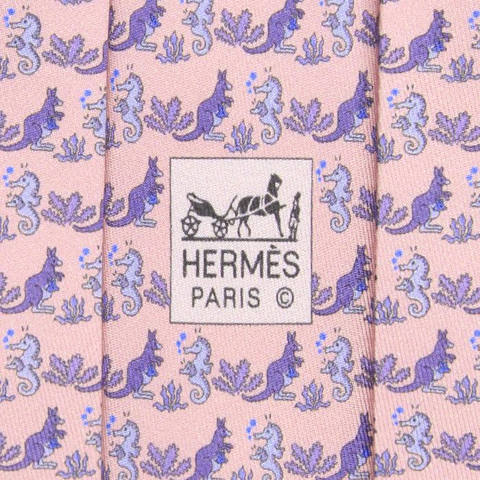 Hermes Men's Silk Tie Whimsical Seahorse and Kangaroo Pattern 5634 | Necktie Cravate