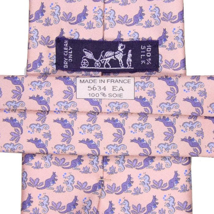 Hermes Men's Silk Tie Whimsical Seahorse and Kangaroo Pattern 5634 | Necktie Cravate