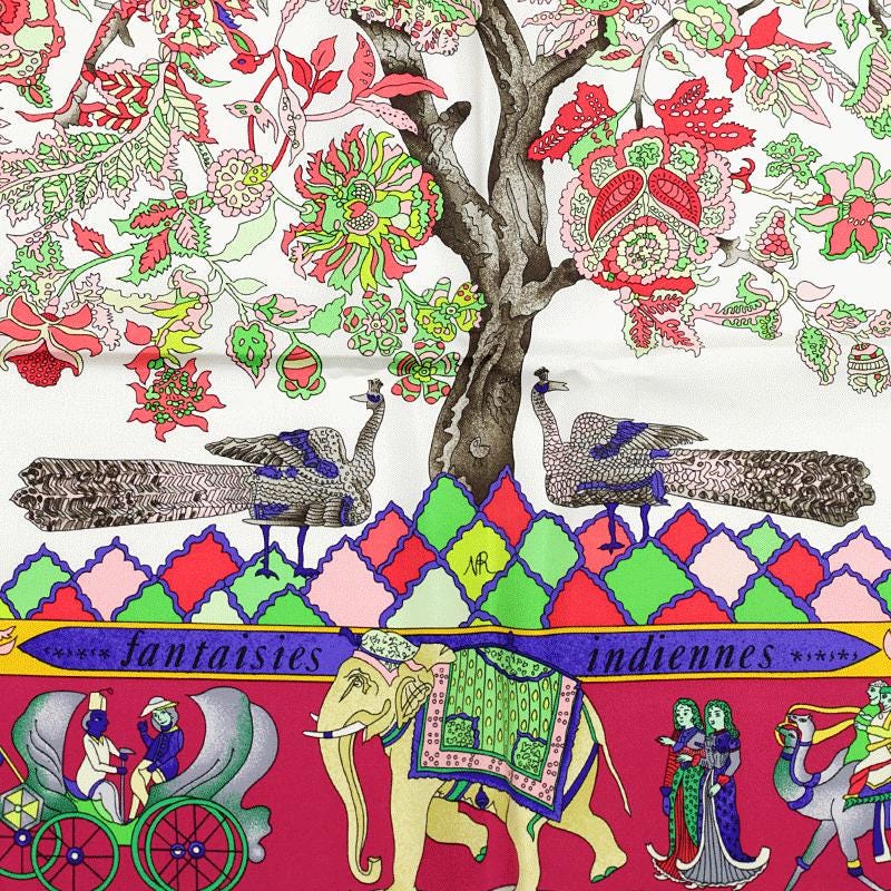 Hermes Scarf "Fantaisies Indiennes" by Loïc Dubigeon 90cm Silk
