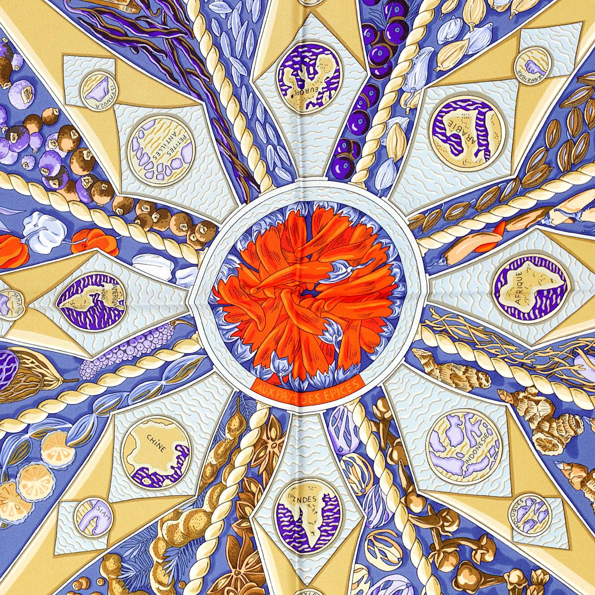 Hermes Scarf "Aux Pays de Epices" by Annie Faivre 90cm Silk | Carre Foulard