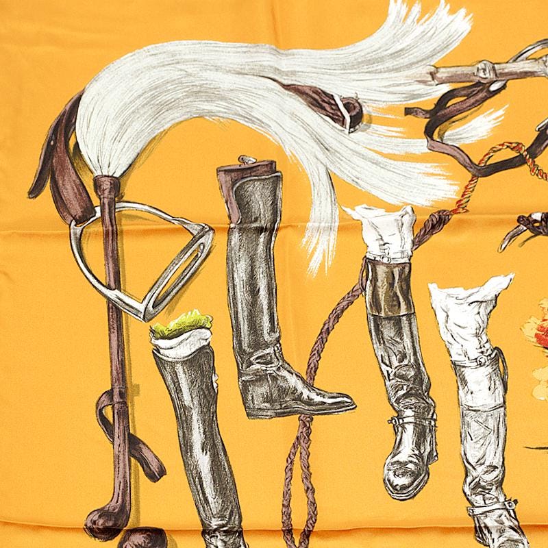 Hermes Scarf "Propos de Bottes" by Xavier De Poret 90cm Silk | Carre Foulard