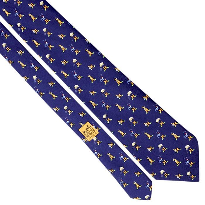 Hermes Men's Silk Tie Whimsical Animals Pattern 5029 | Necktie Cravate