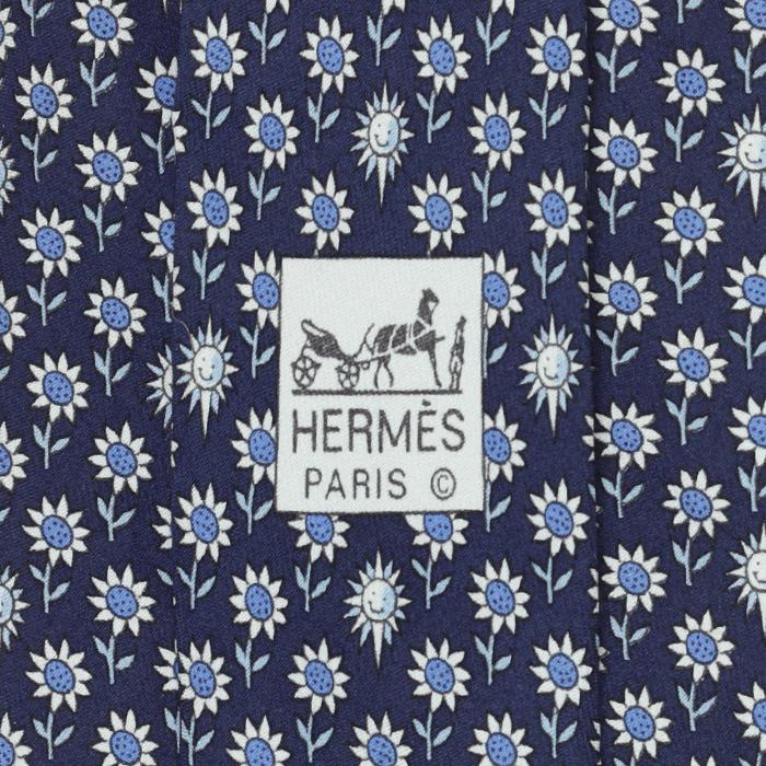 Hermes Men's Silk Tie Whimsical Sunflowers Pattern 5074 | Necktie Cravate