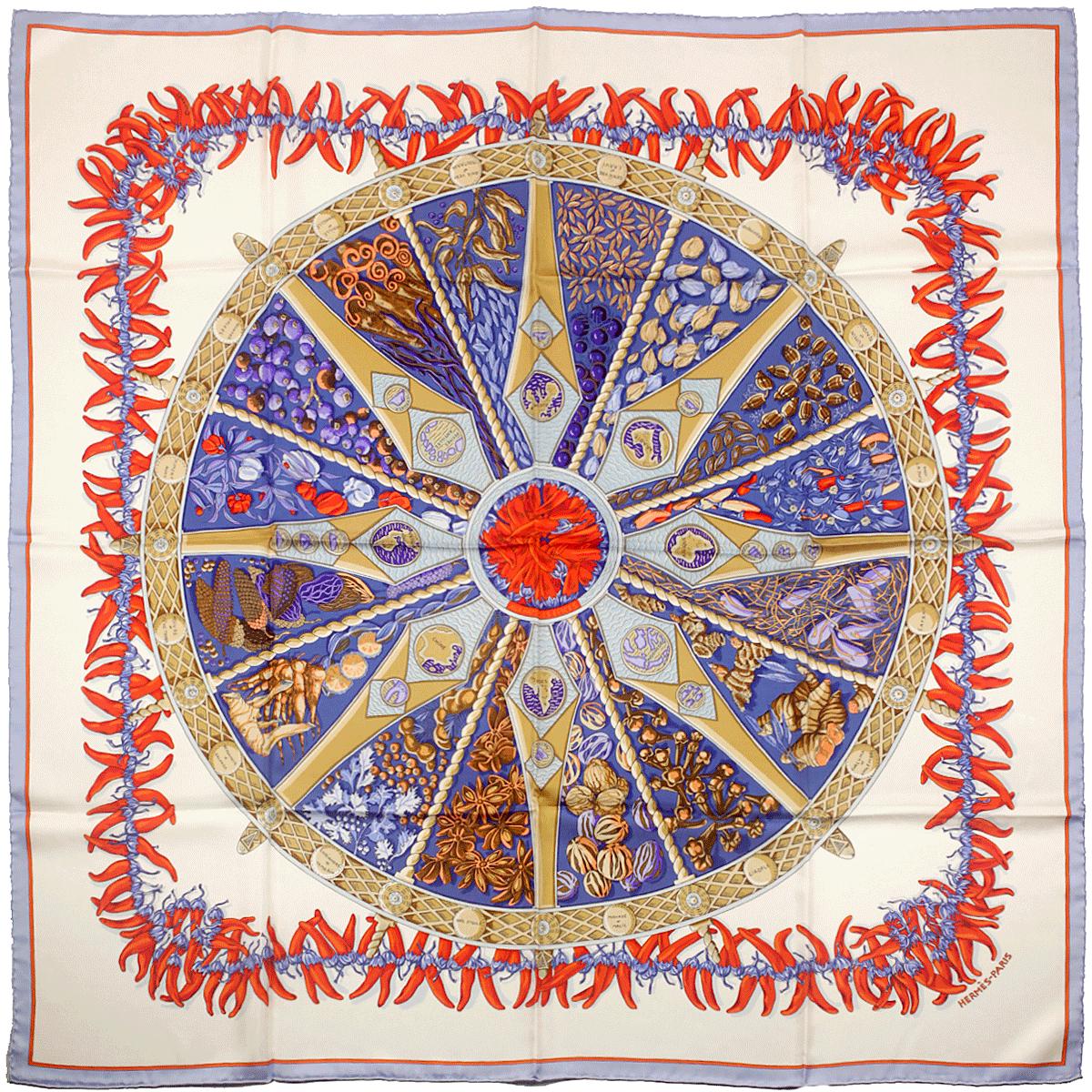 Hermes Scarf "Aux Pays de Epices" by Annie Faivre 90cm Silk | Carre Foulard
