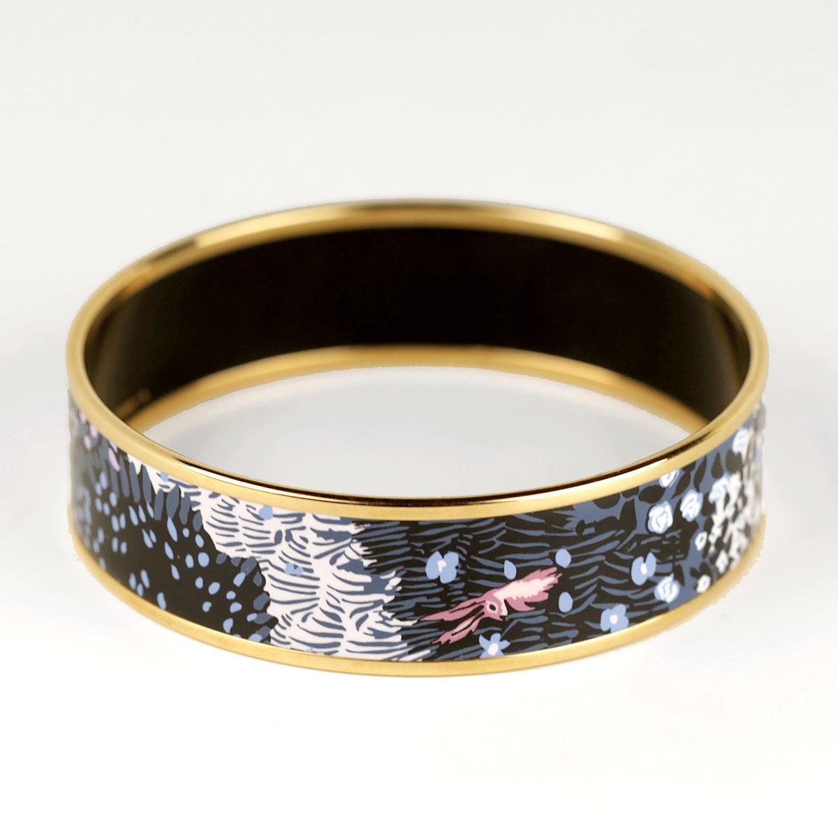 Hermes Bracelet 70 Wide Gold Enamel "Dans Un Jardin Anglais"