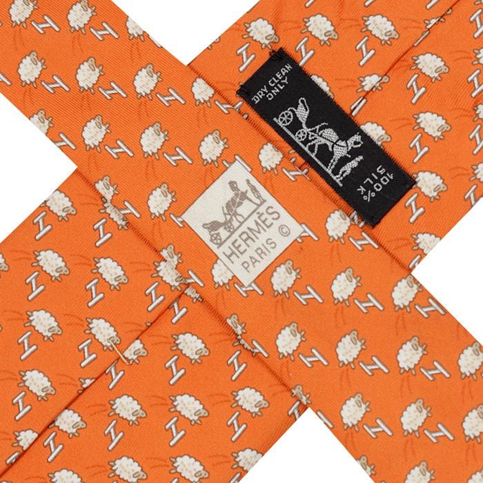 Hermes Men's Silk Tie Whimsical Sheep Jumping H Pattern 5273 | Necktie Cravate