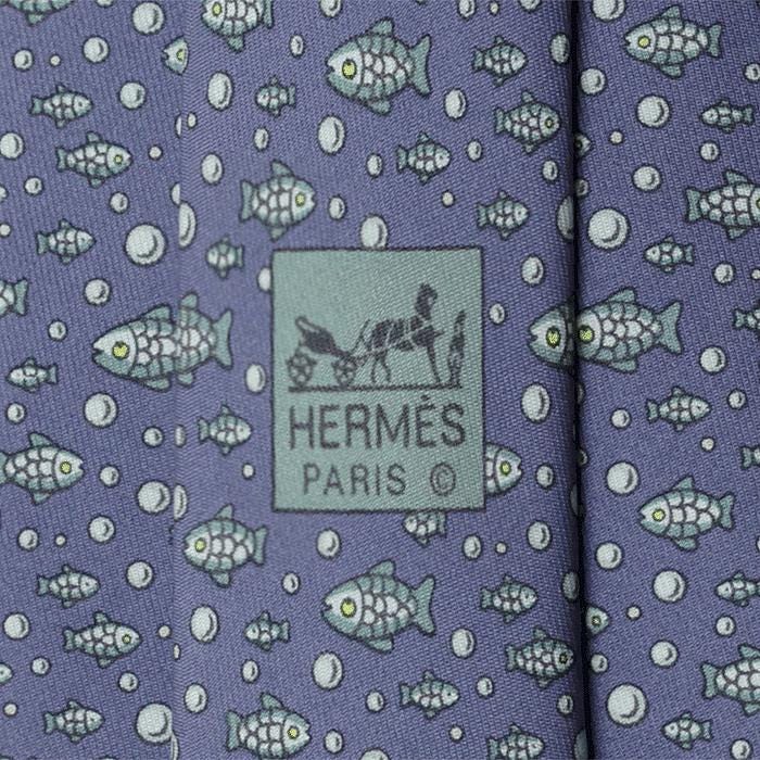 Hermes Men's Silk Tie Whimsical Fish Pattern 5035 | Necktie Cravate
