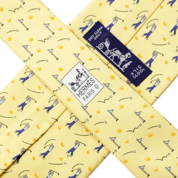 Hermes Men's Silk Tie Golfers Teeing Off Pattern 5485