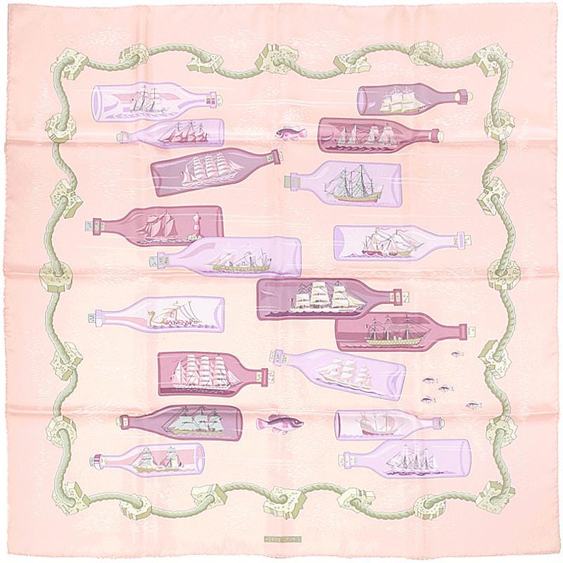 Hermes Scarf "Bouteilles a la Mer" by Pierre Peron 90cm Silk