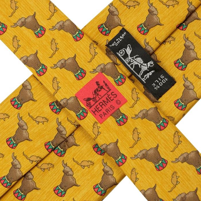 Hermes Men's Silk Tie Whimsical Circus Elephants Pattern 7681 | Necktie Cravate