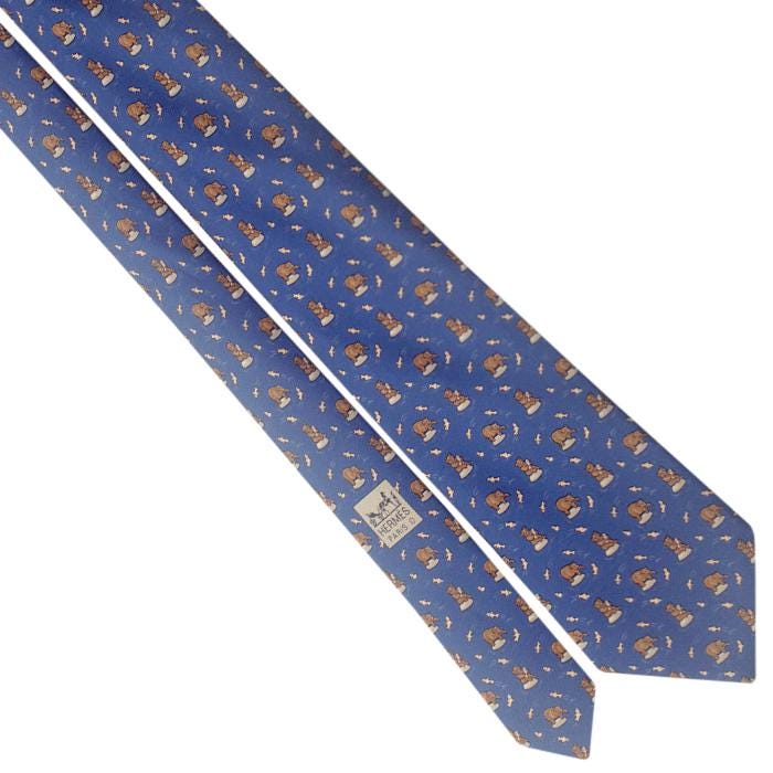 Hermes Men's Silk Tie Whimsical Bears Pattern 5003 | Necktie Cravate