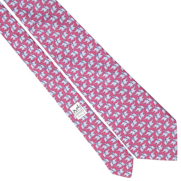 Hermes Men's Silk Tie Whimsical Elephant Jockeys Pattern 5386