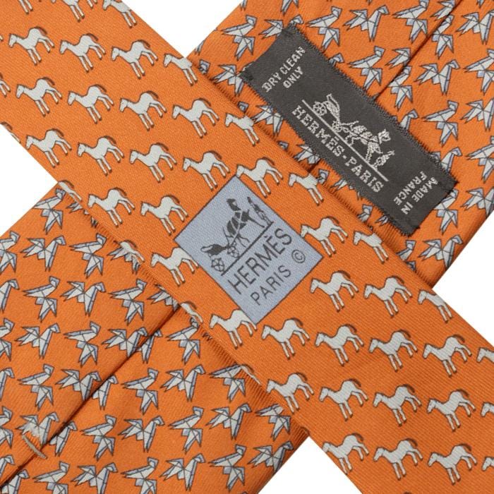 Hermes Men's Silk Tie Whimsical Origami Horse Pattern 625747 | Necktie Cravate