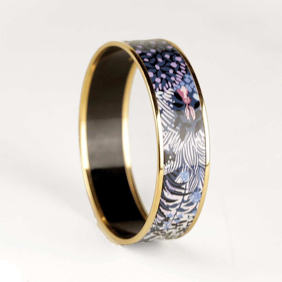 Hermes Bracelet 70 Wide Gold Enamel "Dans Un Jardin Anglais"