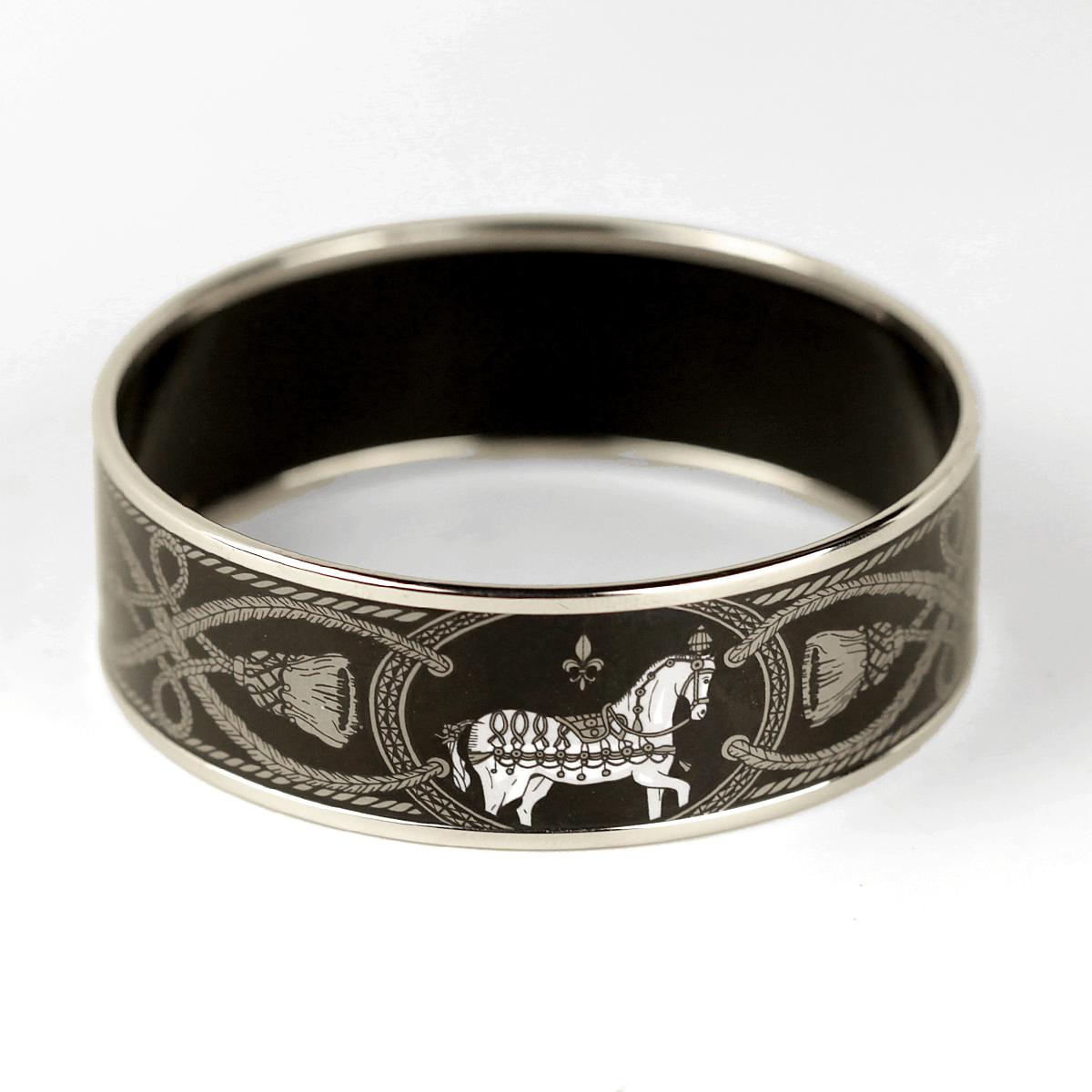Hermes Bracelet 70 Wide Enamel Palladium Silver Grand Apparat | Bangle SHW