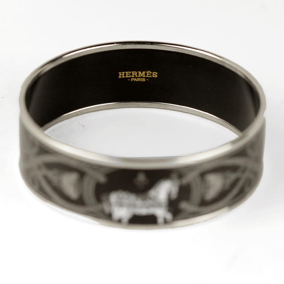 Hermes Bracelet 70 Wide Enamel Palladium Silver Grand Apparat | Bangle SHW