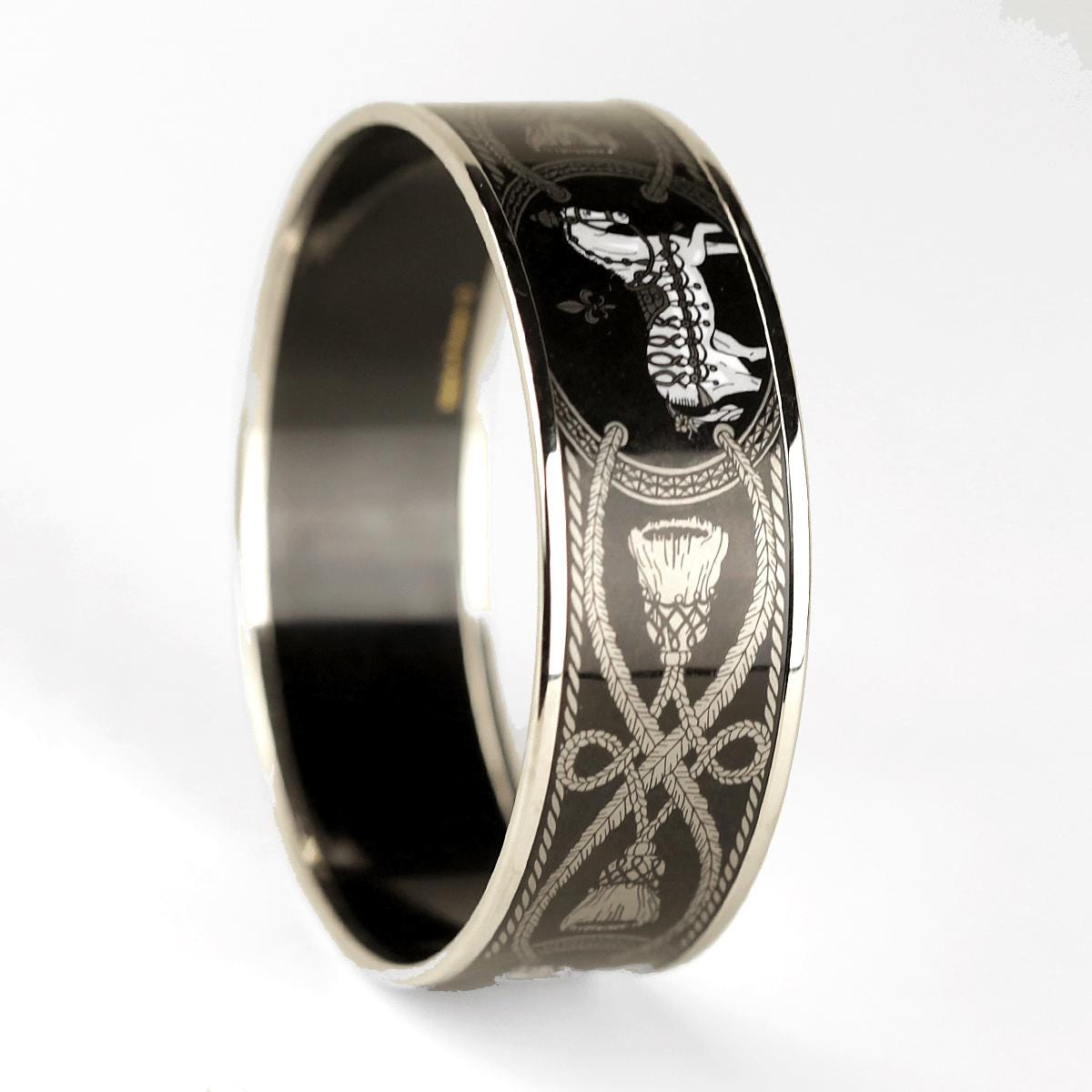 Hermes Bracelet 70 Wide Enamel Palladium Silver Grand Apparat | Bangle SHW