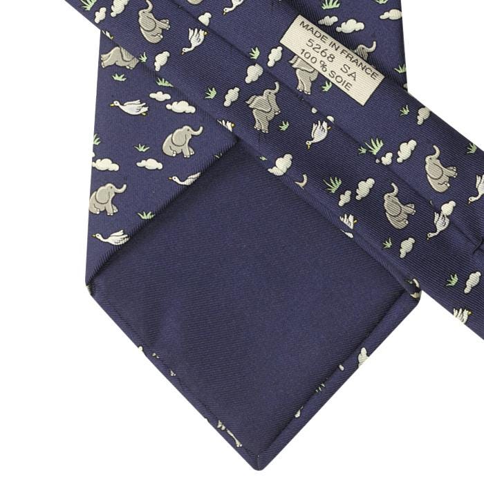 Hermes Men's Silk Tie Whimsical Flying Elephants Pattern 5268 | Necktie Cravate