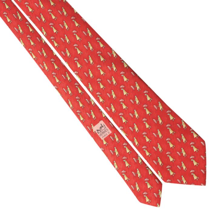 Hermes Men's Silk Tie Equestrian Whimsical Rain Storm Pattern 7808 | Necktie Cravate