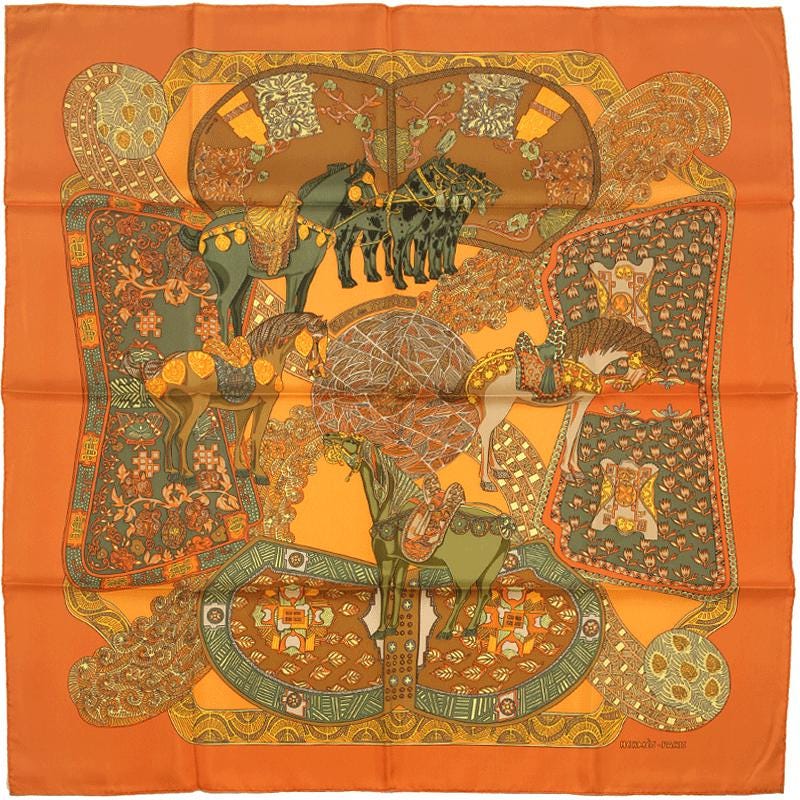 Hermes Scarf "Art des Steppes" by Annie Faivre 90cm Silk | Foulard Carre