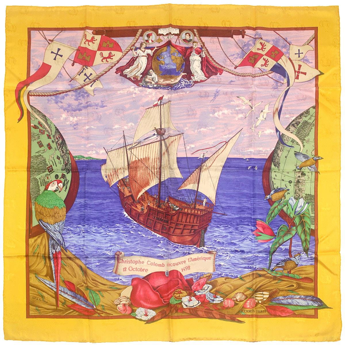 Hermes Scarf "Christophe Colomb Decouvre L'Amerique" by Carl De Parcevaux 90cm Silk | Carre Foulard