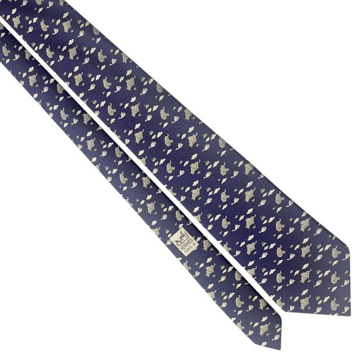 Hermes Men's Silk Tie Whimsical Flying Elephants Pattern 5268 | Necktie Cravate