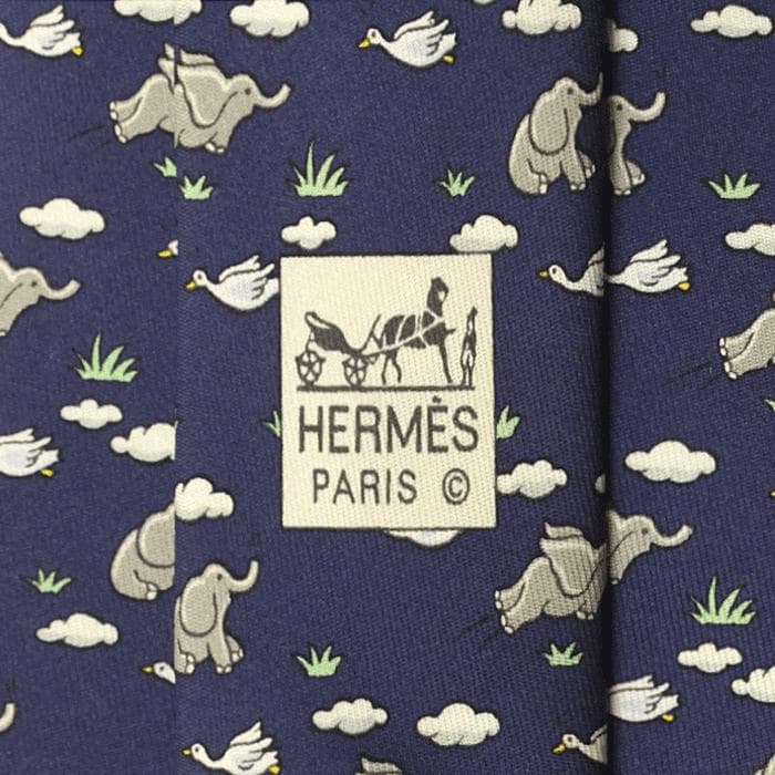 Hermes Men's Silk Tie Whimsical Flying Elephants Pattern 5268 | Necktie Cravate