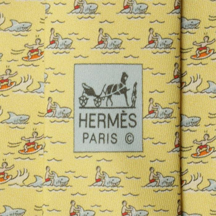 Hermes Men's Silk Tie Whimsical Sharks Pattern 625675 | Necktie Cravate