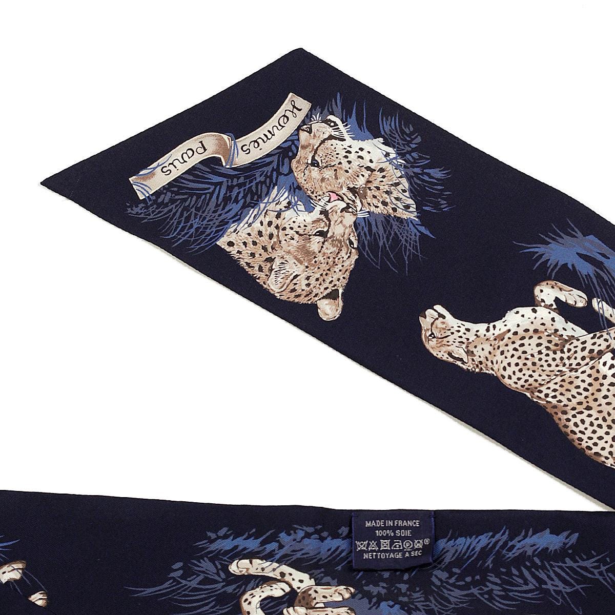 Hermes Scarf Maxi Twilly Slim "Guepards" by Robert Dallet Silk 10cm x 180cm | Carre Foulard