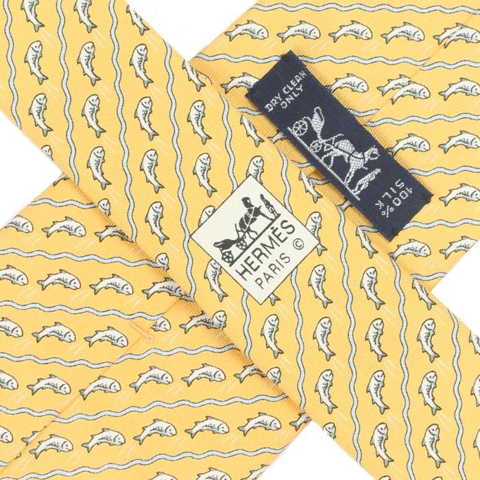 Hermes Men's Silk Tie Whimsical Flying Fish Pattern 5170 | Necktie Cravate