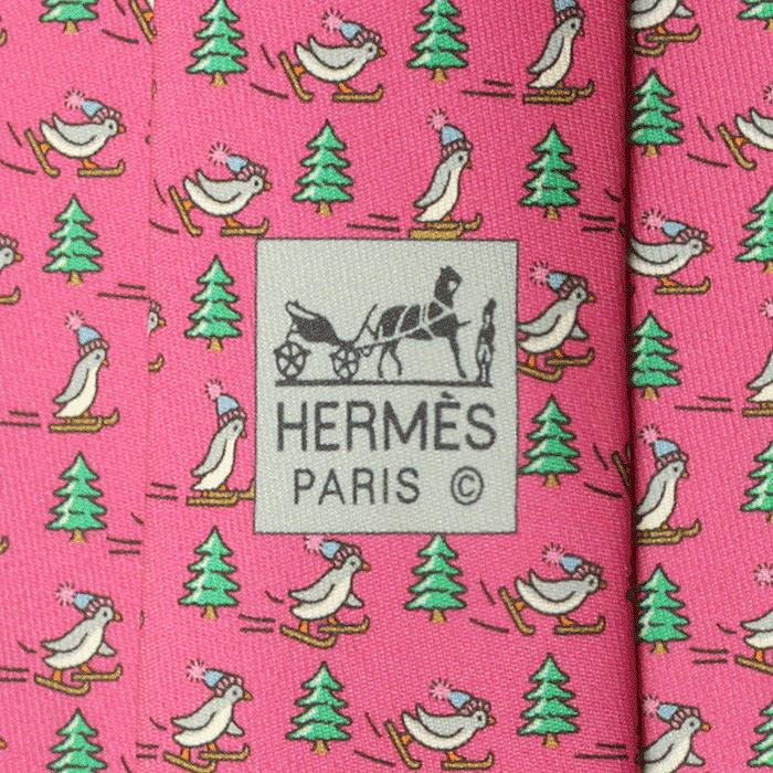 Hermes Men's Silk Tie Whimsical Skiing Penguins Pattern 5605 | Necktie Cravate