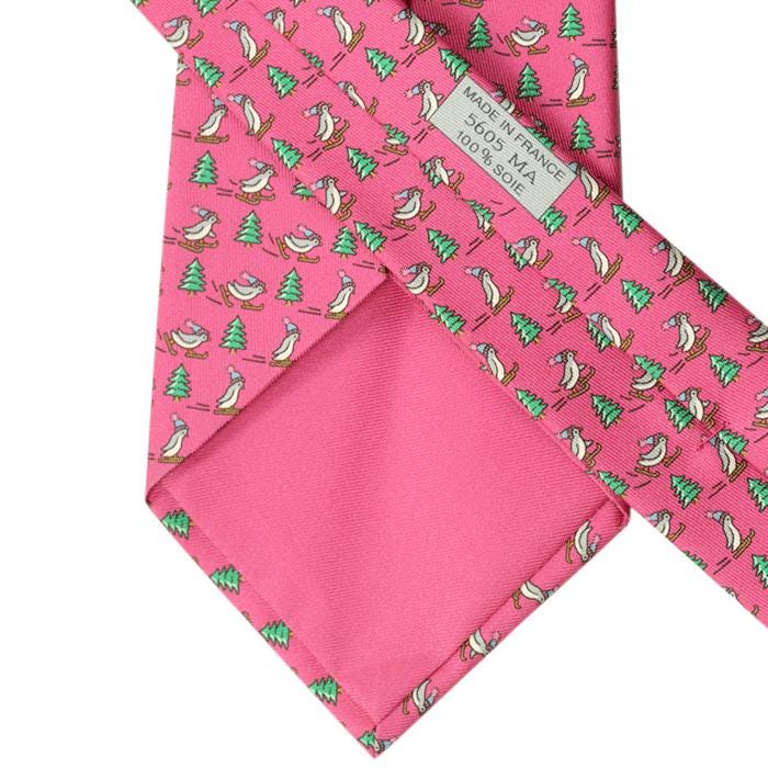 Hermes Men's Silk Tie Whimsical Skiing Penguins Pattern 5605 | Necktie Cravate