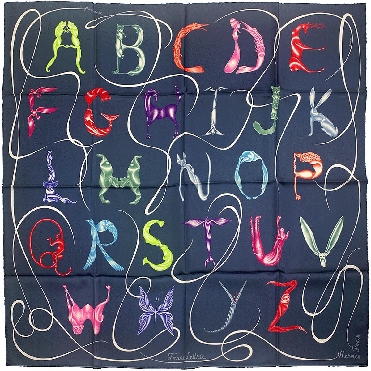 Hermes Scarf "Faune Lettree" by Florence Manlik 90cm Silk