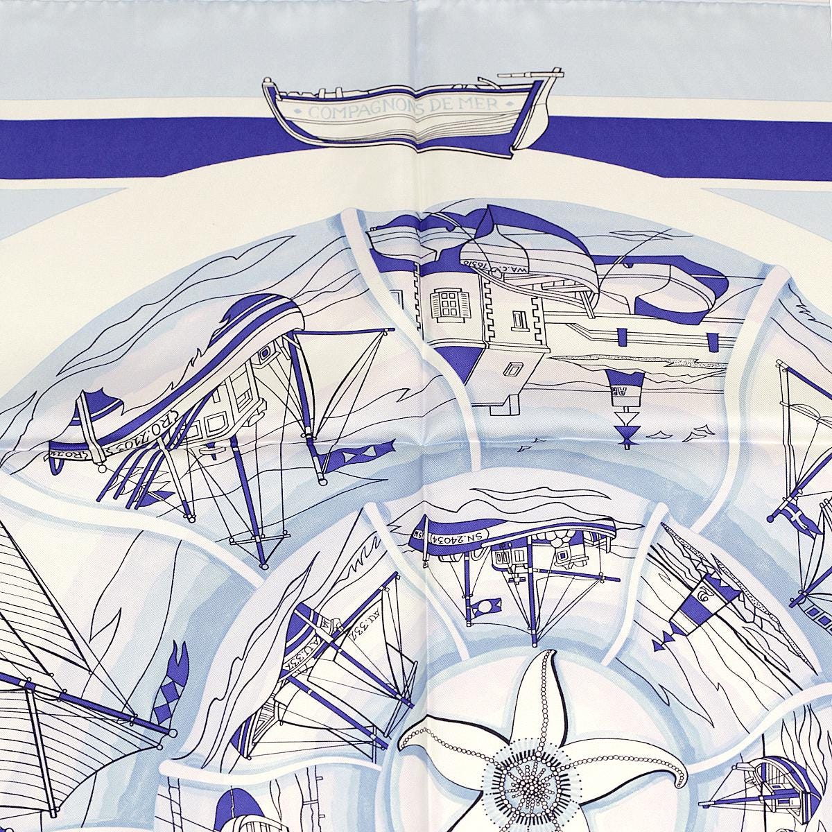Hermes Scarf "Compagnons de Mer" by Loic Dubigeon 90cm Silk