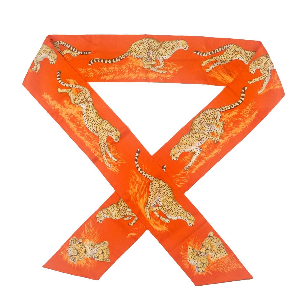 Hermes Scarf Maxi Twilly Slim "Guepards" by Robert Dallet Silk 10cm x 180cm | Carre Foulard