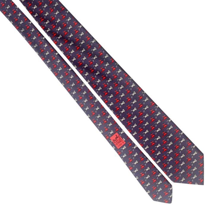 Hermes Men's Silk Tie Whimsical Cat and Wind-Up Mouse Pattern 605956 | Necktie Cravate